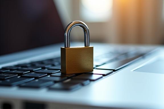 Ein sicheres Vorhängeschloss auf einer Laptop-Tastatur